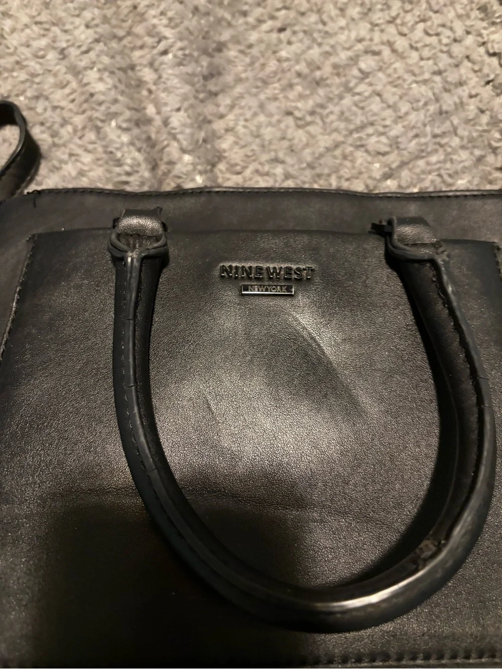 Nine West Black Faux-Leather Dual-Handle Crossbody Satchel